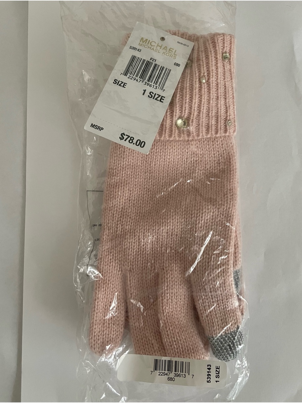 Michael Kors Blush Pink Knit Touchscreen Gloves with Stud Detail